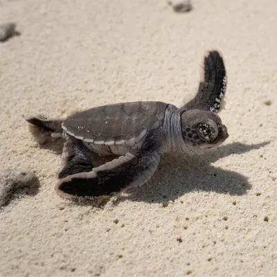 Cría de tortuga marina en la playa